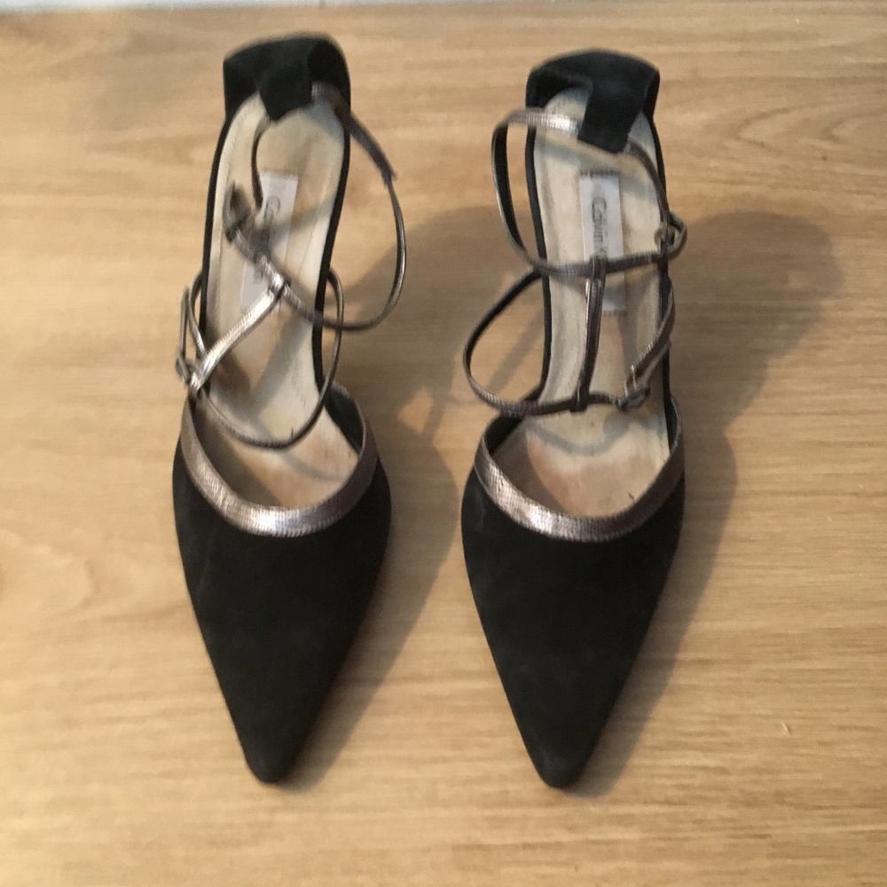 Calvin Klein Black and Silver Heels